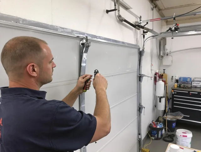 Before and after garage door dent repair by Stanton Garage Door Repair in Stanton
