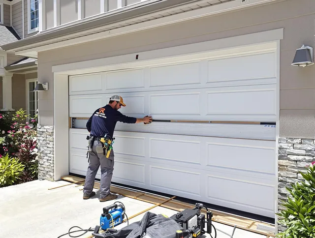 Stanton Garage Door Repair team performing complete garage door replacement at Stanton residence