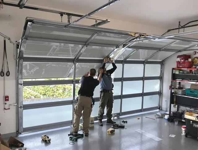 Stanton Garage Door Repair expert performing precise panel replacement on Stanton garage door